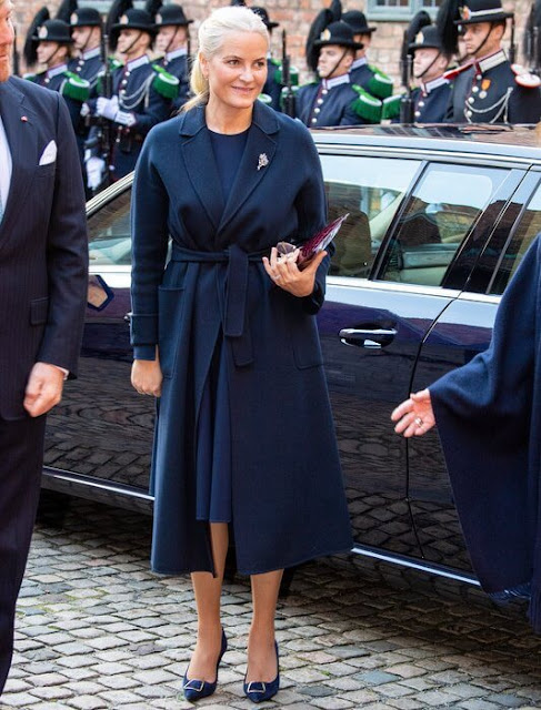 Queen Sonja, Crown Princess Mette-Marit and Queen Sonja. Queen Maxima wore a coat and dress by Jan Taminiau