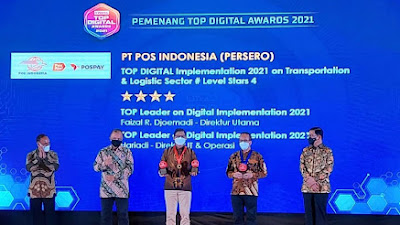 Pos Indonesia Borong 3 Penghargaan Dalam Ajang Top Digital Award 2021