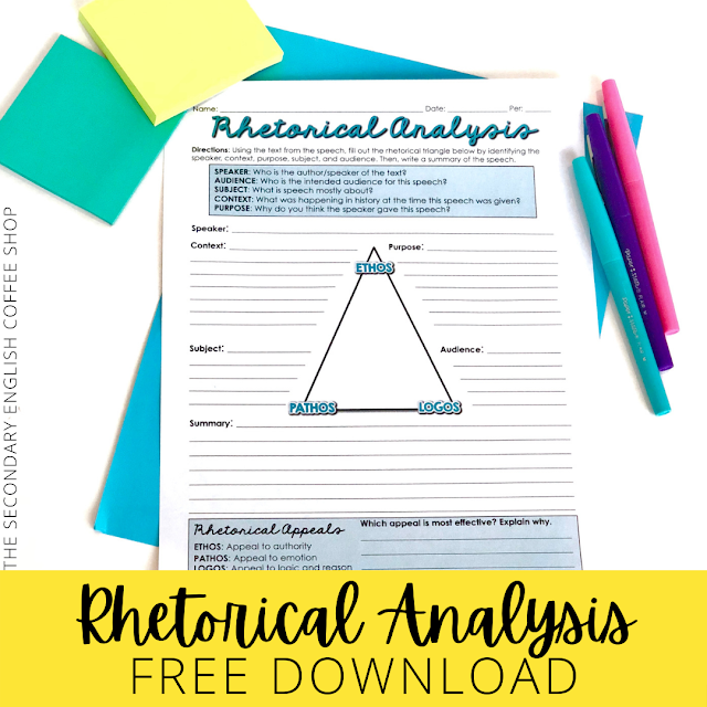 free rhetorical analysis graphic organizer download for secondary ELA