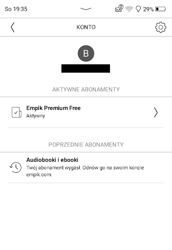 PocketBook InkPad Lite – informacja o aktywnym abonamencie w aplikacji Empik Go