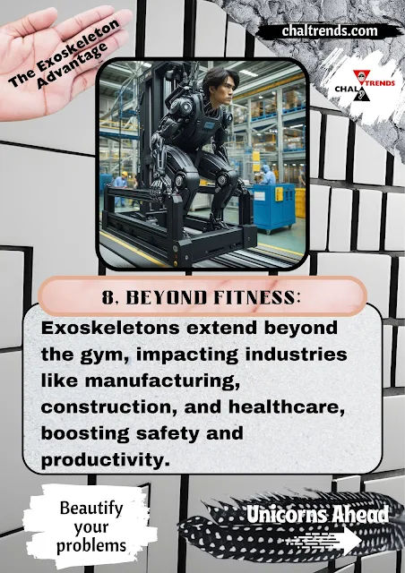 An individual wearing a sleek, futuristic exoskeleton suit in a manufacturing plant, effortlessly lifting heavy machinery.
