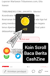 Koin harian Scroll baca berita CashZine BuzzMatch app