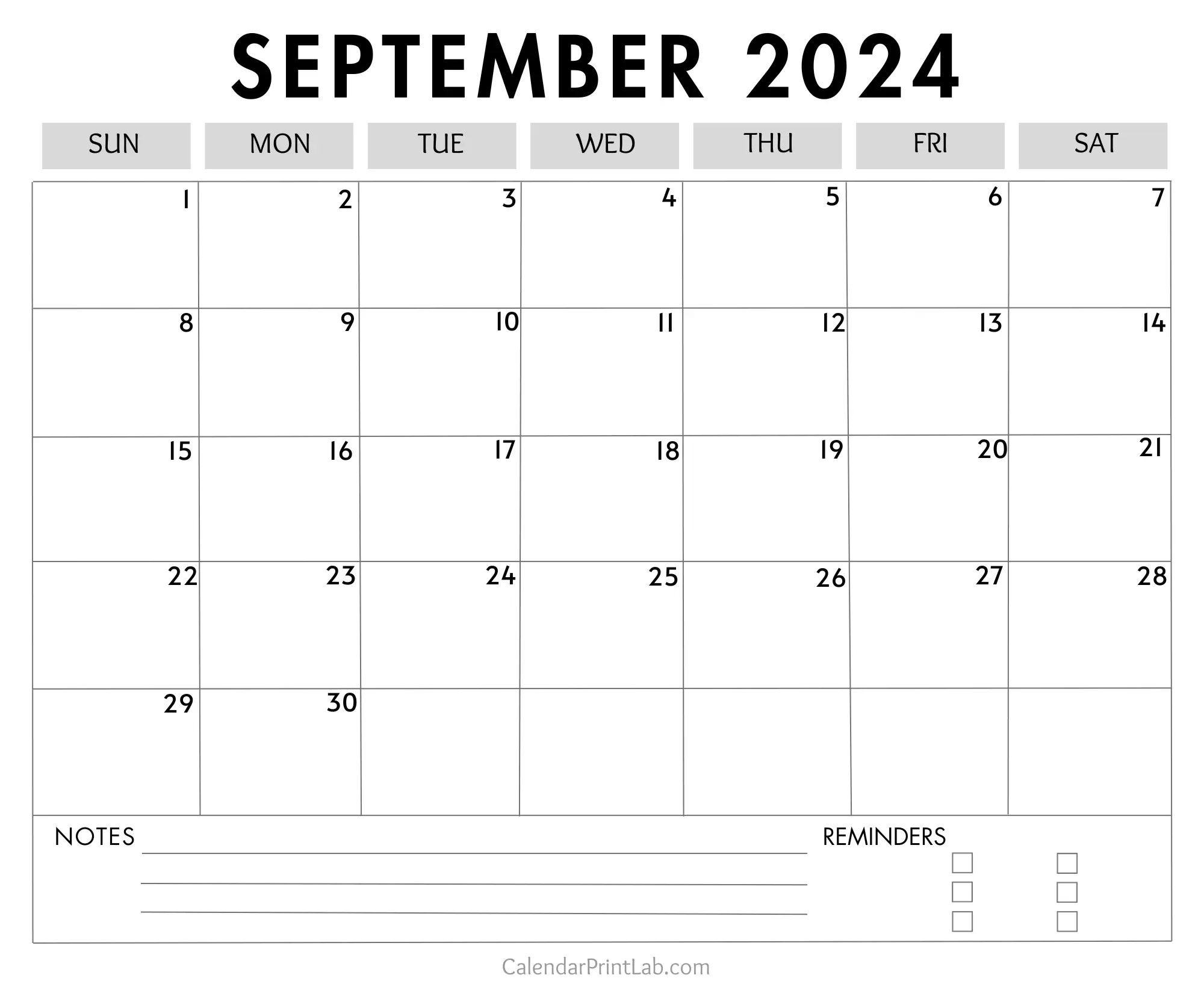 September 2024 Calendar with Notes