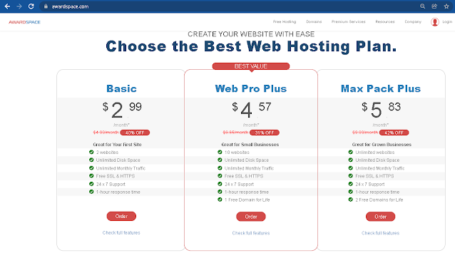 awardspace web hosting service