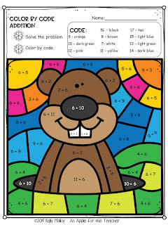 Groundhog Day Color by Number Addition