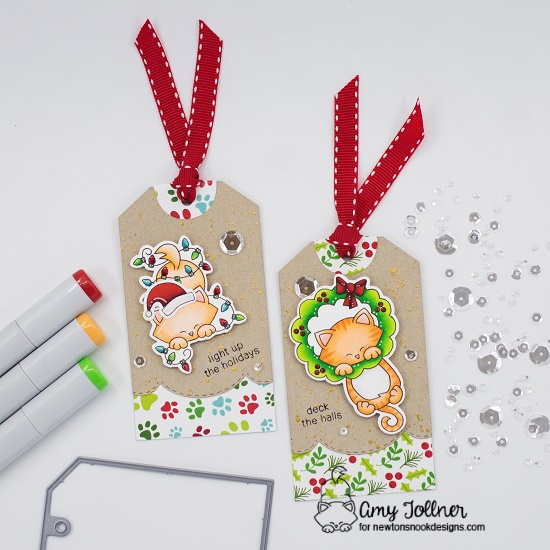 Meowy Christmas Paper Pad, Fancy Edges Tag Die Set, Newton's Holiday Mischief Stamp and Die Set by Newton's Nook Designs #newtonsnook #handmade