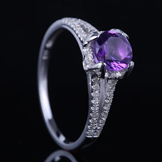 HELON 925 Sterling Silver Flawless Round 6mm Genuine Amethyst Diamond Gemstone Trendy Fine Jewelry Ring