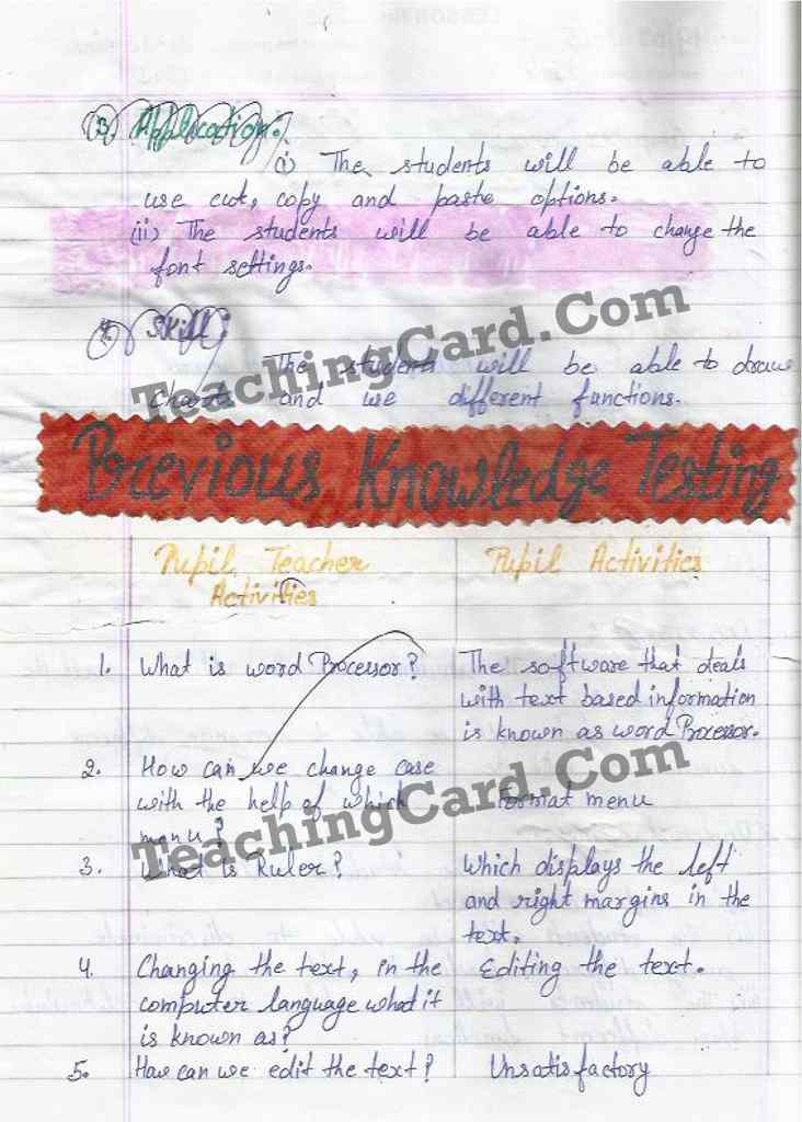 Ms Word Text Editing Lesson Plan In English Medium For B.Ed, DELED 1st and 2nd Year And School Teachers Free Download PDF And PPT
