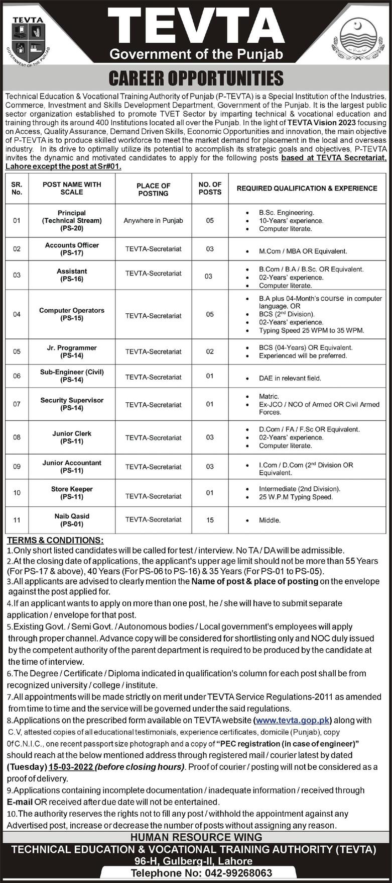 TEVTA Punjab Jobs 2022 Download Application Form
