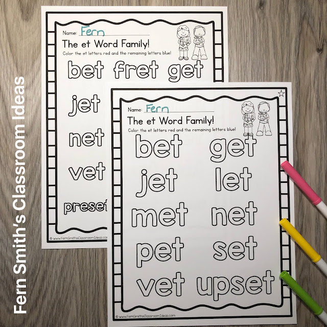 Click Here to Download The New & Improved -et Word Family Spelling Unit to Use in Your Classroom Today!