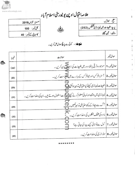aiou-past-papers-matric-code-252