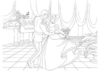 Princess and prince dancing in a ball coloring page