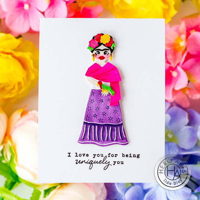 Uniquely You, Frida Kahlo, Card,Hero Arts, Card Making, Stamping, Die Cutting, handmade card, ilovedoingallthingscrafty, Stamps, how to,  CAS,copics,