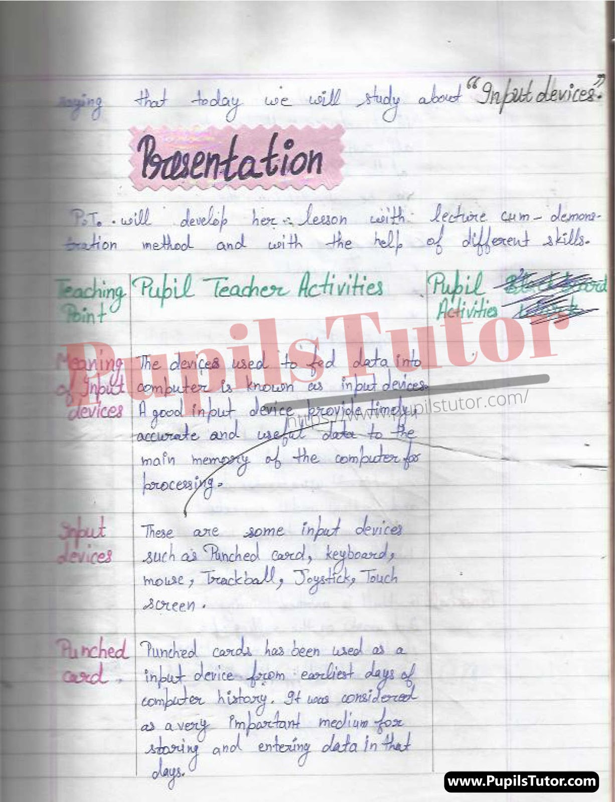 Computer Lesson Plan On Input Devices For Class/Grade 7 For CBSE NCERT School And College Teachers  – (Page And Image Number 3) – www.pupilstutor.com