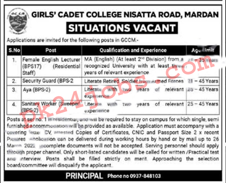 Cadet College Jobs 2022 – Today Jobs 2022