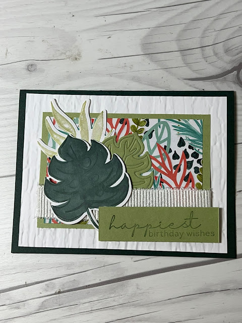 Tropical-themed handmade Birthday card using theStampin' Up1 Artfully layered bundle of stamp set and coordinating dies