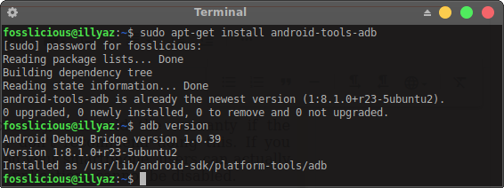 android debug bridge(ADB) version on Linux