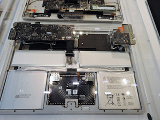 Inside the keyboard base of the 13.5" Microsoft Surface Book 2 with Intel i5 CPU. Photo sourced from Mashable.