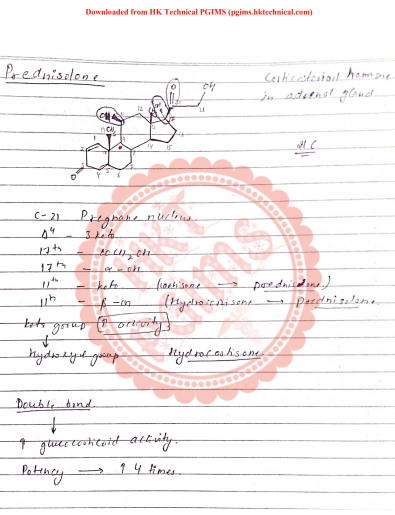 Prednisolone drug Medicinal Chemistry Notes 5th Semester B.Pharmacy ,BP501T Medicinal Chemistry II,BPharmacy,Handwritten Notes,BPharm 5th Semester,Important Exam Notes,
