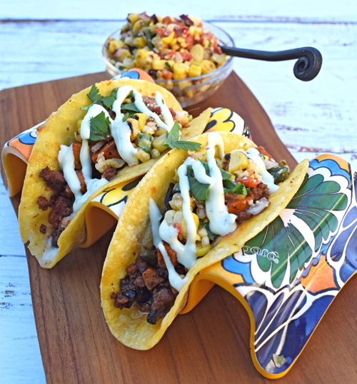 Chorizo, Sweet Potato, and Black Bean Tacos