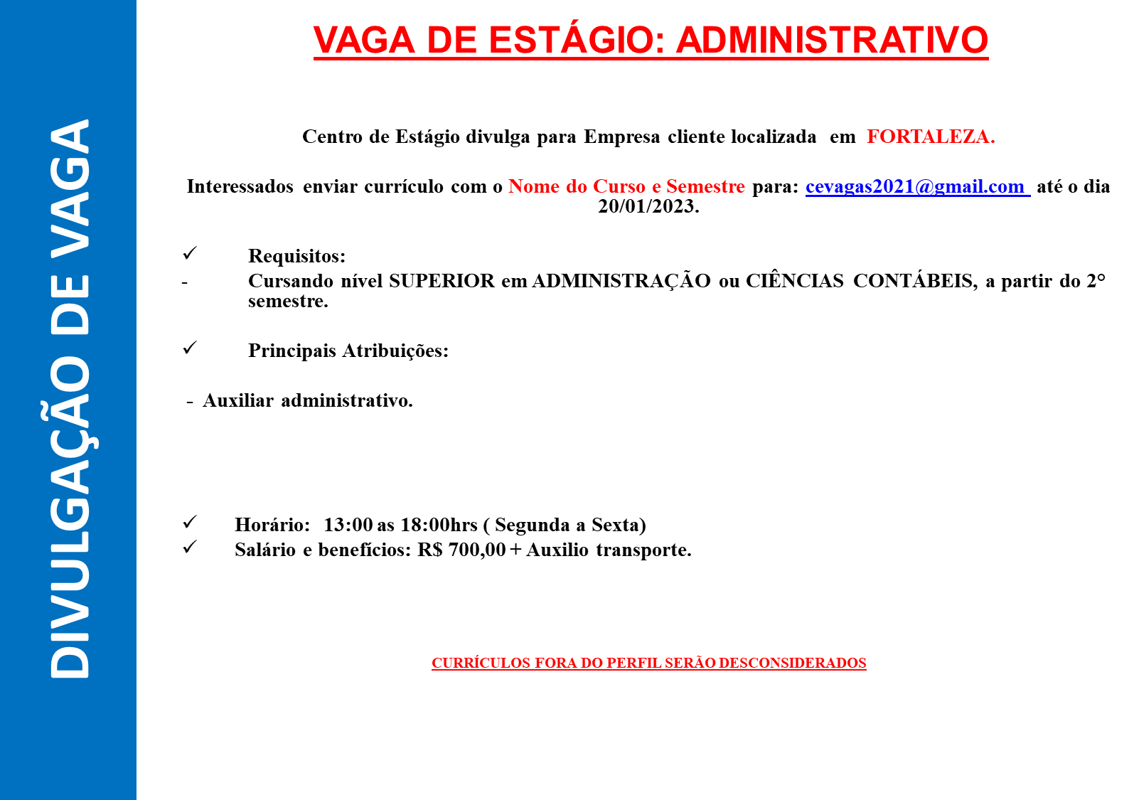 ESTÁGIO ADMINISTRATIVO / CIÊNCIAS CONTÁBEIS