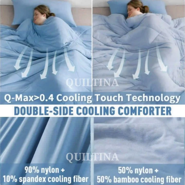 Quiltina Summer Blanket: Breathable Q-Max 0.4 Cooling Bamboo Fiber Comforter - Double Side Cooler Blanket