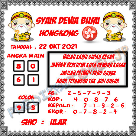 Prediksi Mantra Dewa Bumi HK Jumat 22 Oktober 2021