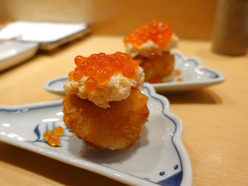 Hidden (秀殿) best Japanese Kushiage skewer restaurant Hong Kong - Scallop salmon roe (帶子三文魚籽)