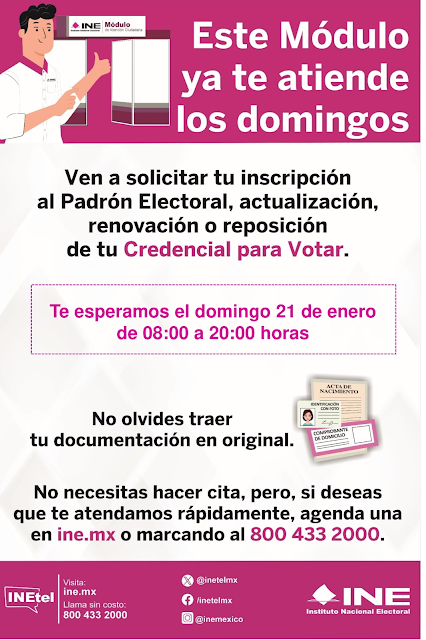  Los módulos del Registro Federal de Electores trabajarán este sábado y domingo. 