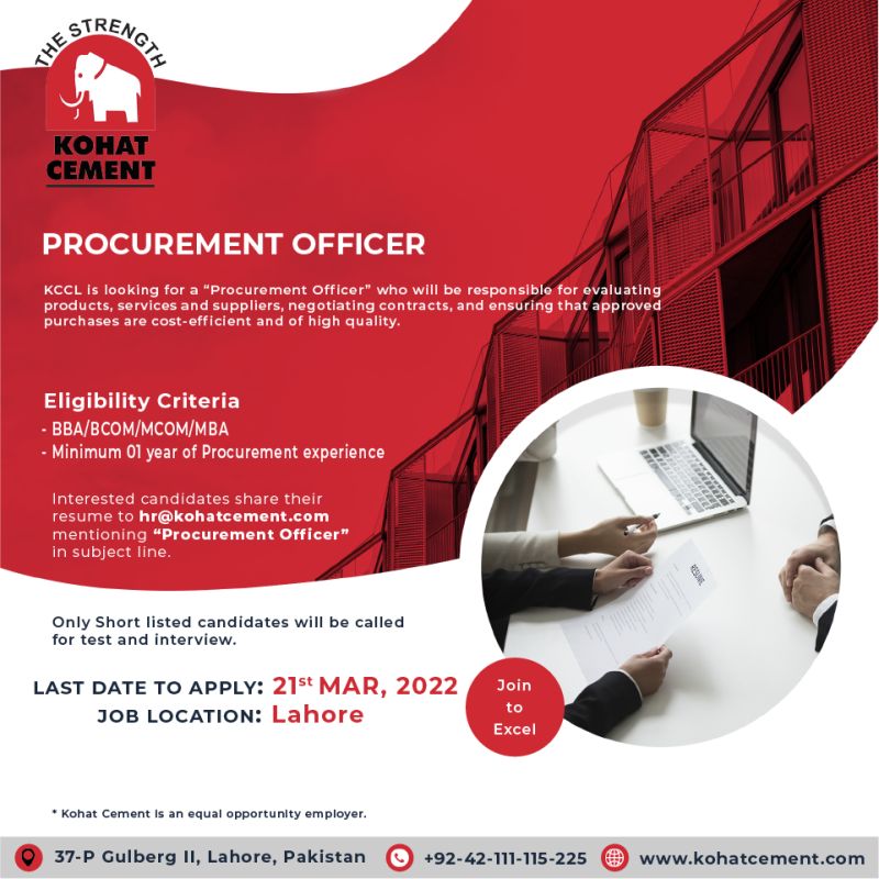 Kohat Cement Company Limited KCCL Jobs Procurement Officer