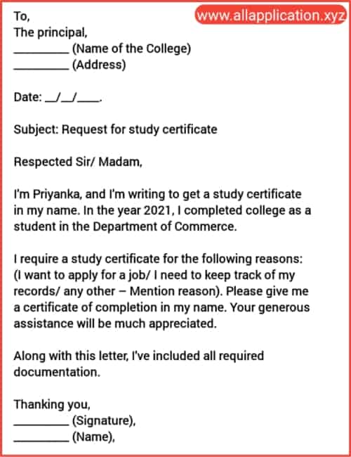 How To Write A Letter To Principal For Study Certificate