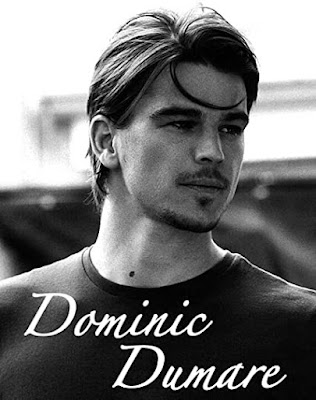 Josh Hartnett in black and white wearing a tee shirt the caption reads Dominic Dumare
