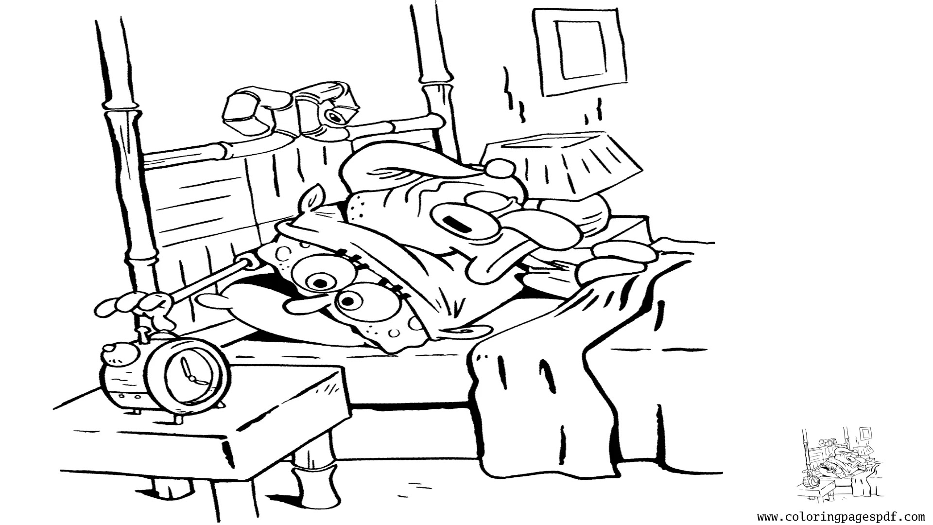 Coloring Pages Of SpongeBob Under Squidward's Pillow