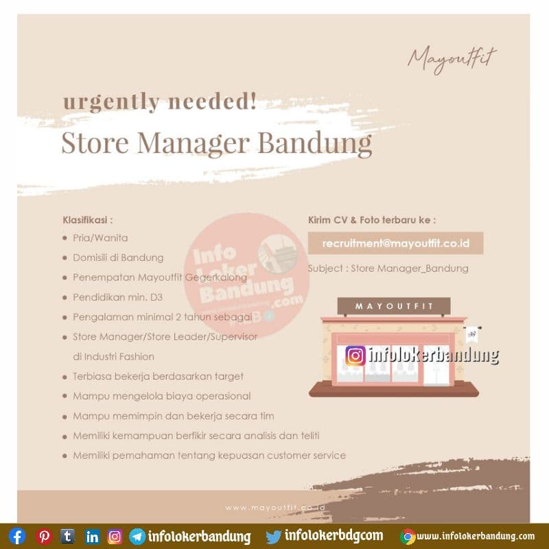 Lowongan Kerja Store Manager Myoutfit Bandung November 2021