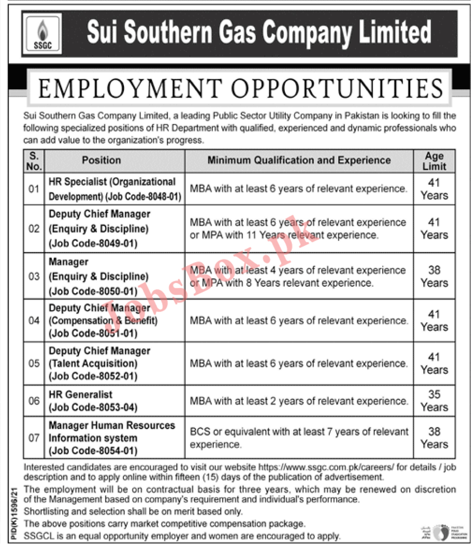 Sui Southern Gas Company SSGC Jobs 2021 Online Application