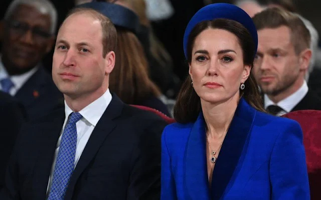 The Duchess of Cornwall, The Duke and Duchess of Cambridge and Princess Alexandra. Kate Middleton wore a blue coat dress