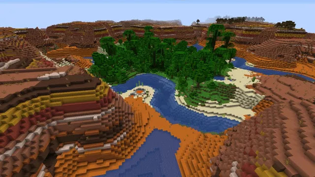 best minecraft 1.18 seeds, best seeds in minecraft, best minecraft village seed, Jungle Biome Surrounded by Mesas