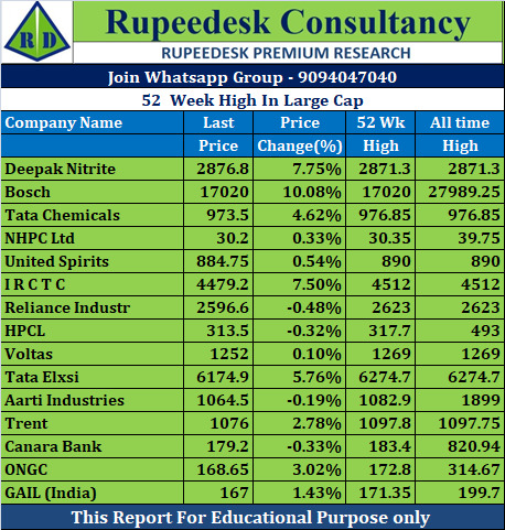 52  Week High In Large Cap