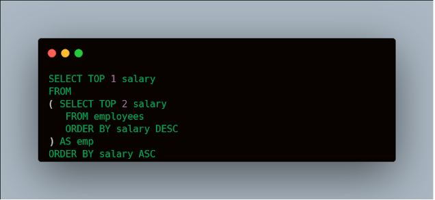 Second highest salary using the TOP keyword of Sybase or SQL Server database