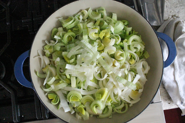 Leeks in the pan, ready to sauté