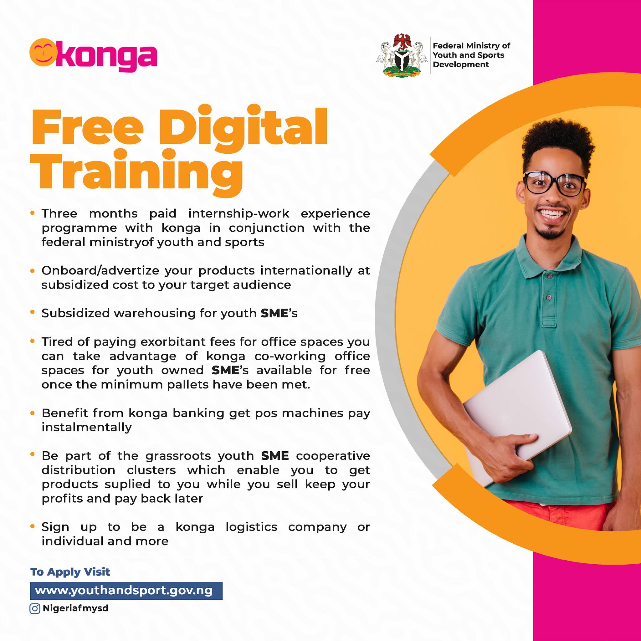 FMYSD and Konga: Apply Three months paid internship Work Experience Programme (WEP) in conjunction with the Federal Ministry of Youth and Sports Development (FMYSD)