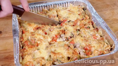 «Сочная запеканка, макароны + куриное филе» - в готовом виде вид сверху