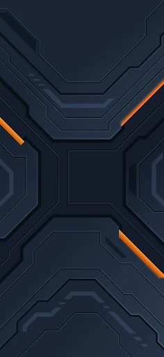 High-definition phone wallpaper featuring a sophisticated dark tech armor design with striking orange accents, offering a sleek and modern look ideal for a cutting-edge smartphone interface.