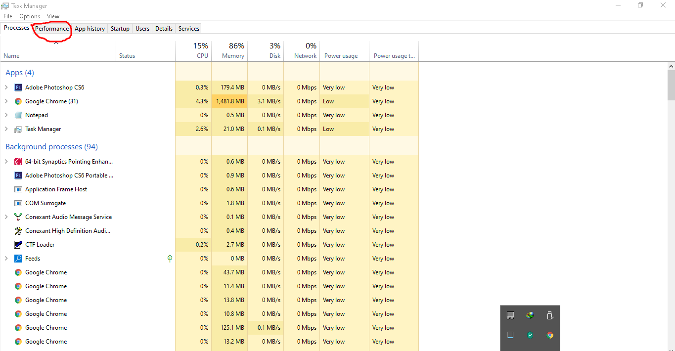 Task manager perfomance bar