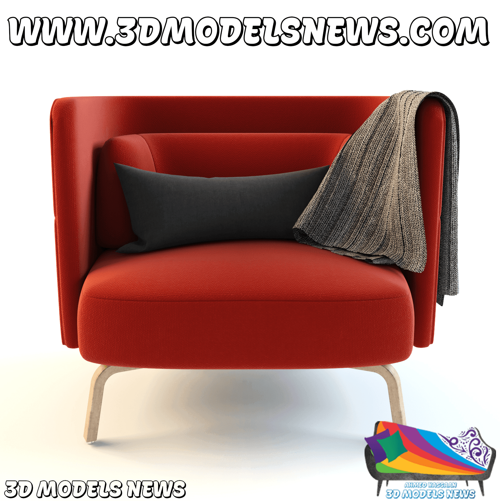 Model modern chair with fully envelope weapons in red