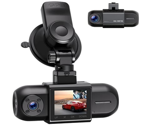 LAMTTO 1080P Front and Cabin with 4 IR LEDs Car Dashboard Camera