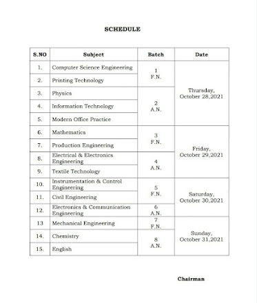 Polytechnic TRB Online Exam Time Table 2021