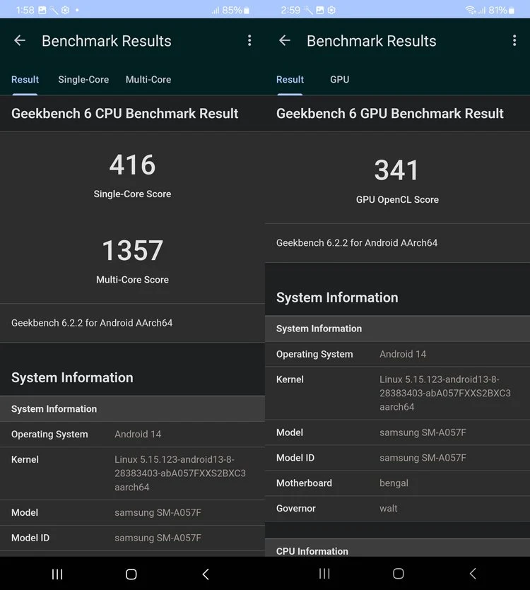 Benchmark Samsung Galaxy A05s