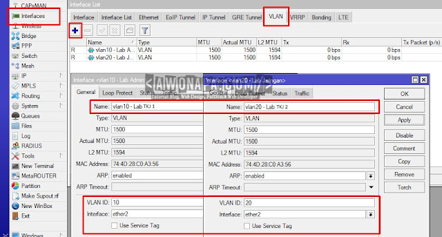 Add Vlan Lab TKJ 1 dan Lab TKJ 2