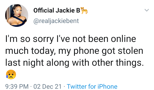 Jackie B cries out on social media after her Phone and other items were stolen on her 30th birthday party